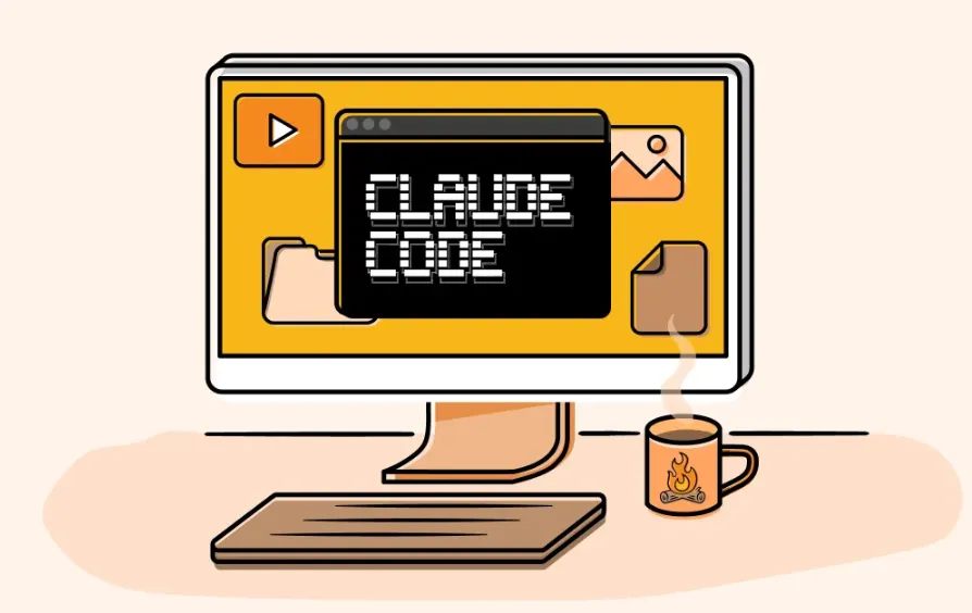 Claude Code automation cartoon illustration showing AI-powered workflow assistance