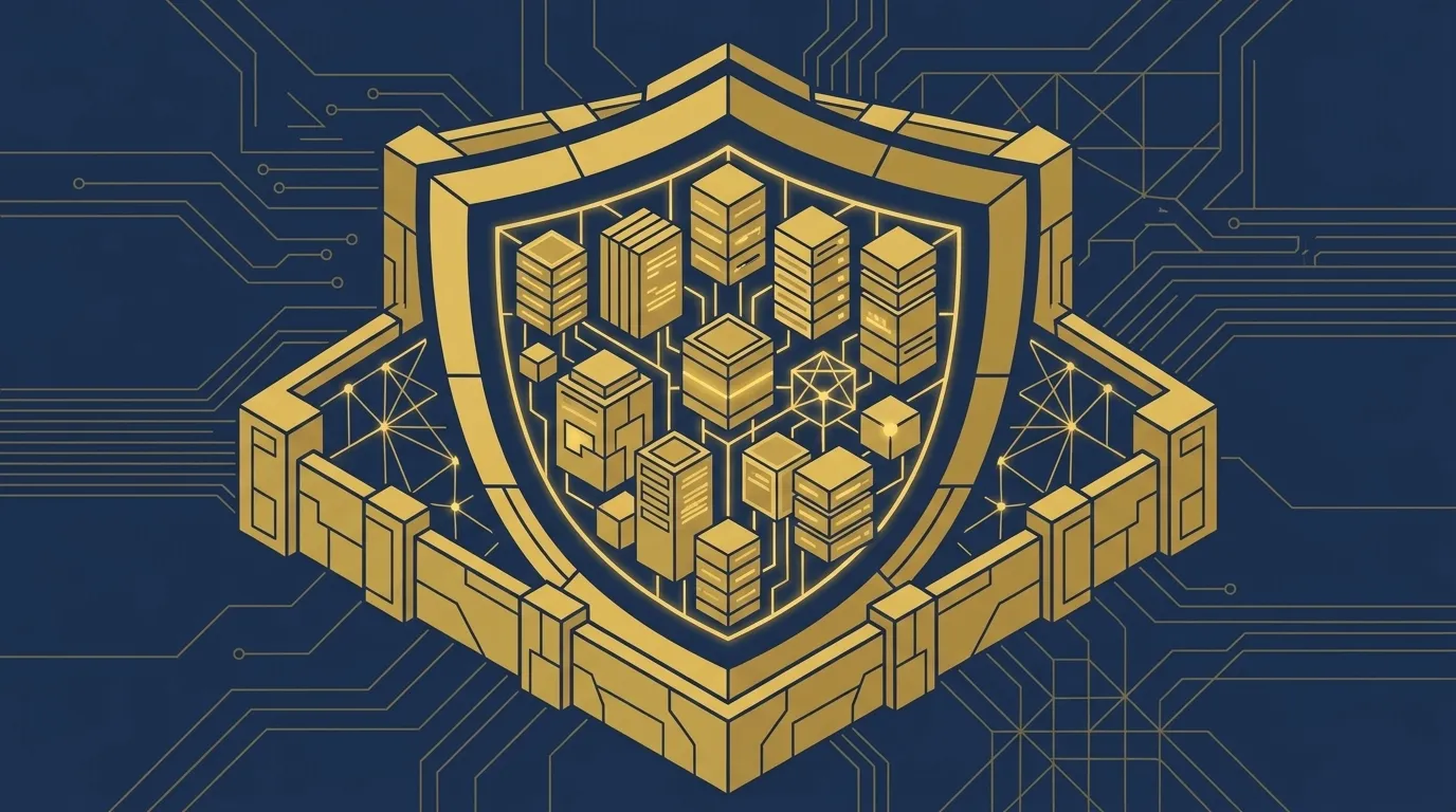 Abstract geometric illustration of a protected infrastructure boundary representing data sovereignty and control